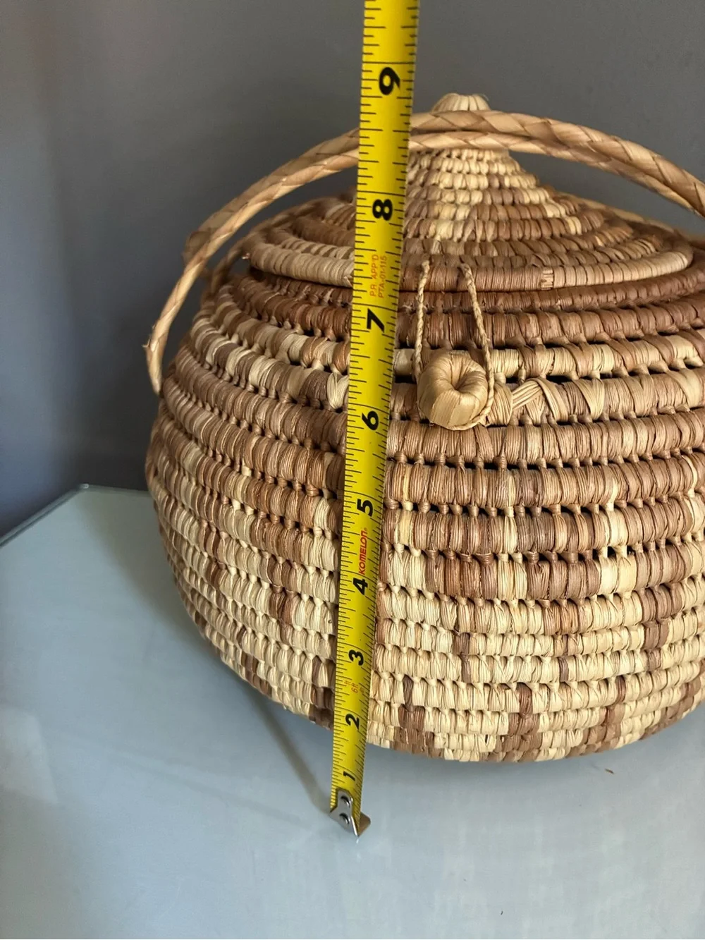 Handmade Lidded African Coiled Basket with Handles Natural Woven Storage Basket